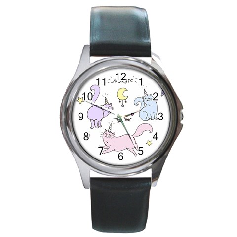 Cute unicorn cats Round Metal Watch from Custom Dropshipper Front
