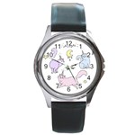  Cute unicorn cats Round Metal Watch