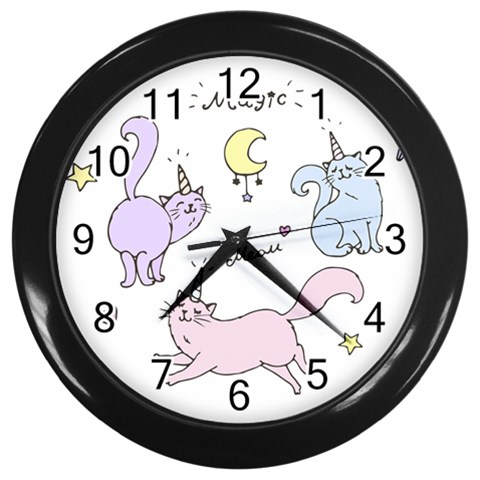 Cute unicorn cats Wall Clock (Black) from Custom Dropshipper Front
