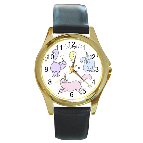 Cute unicorn cats Round Gold Metal Watch from Custom Dropshipper Front