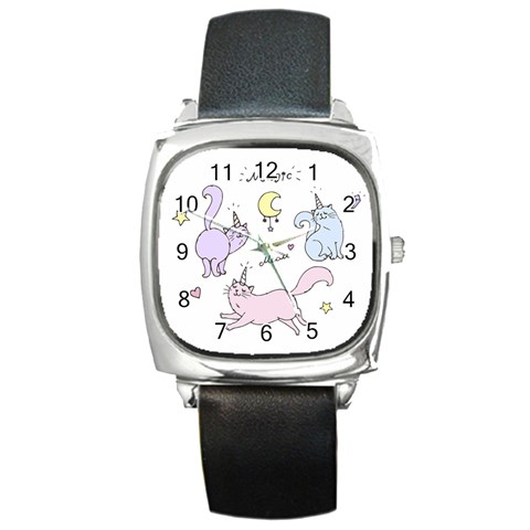 Cute unicorn cats Square Metal Watch from Custom Dropshipper Front