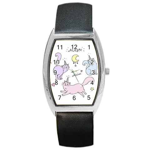 Cute unicorn cats Barrel Style Metal Watch from Custom Dropshipper Front