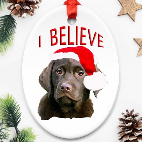 Chocolate Lab Santa Oval Ornament (Two Sides) from Custom Dropshipper Front